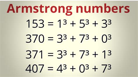 list of armstrong number.